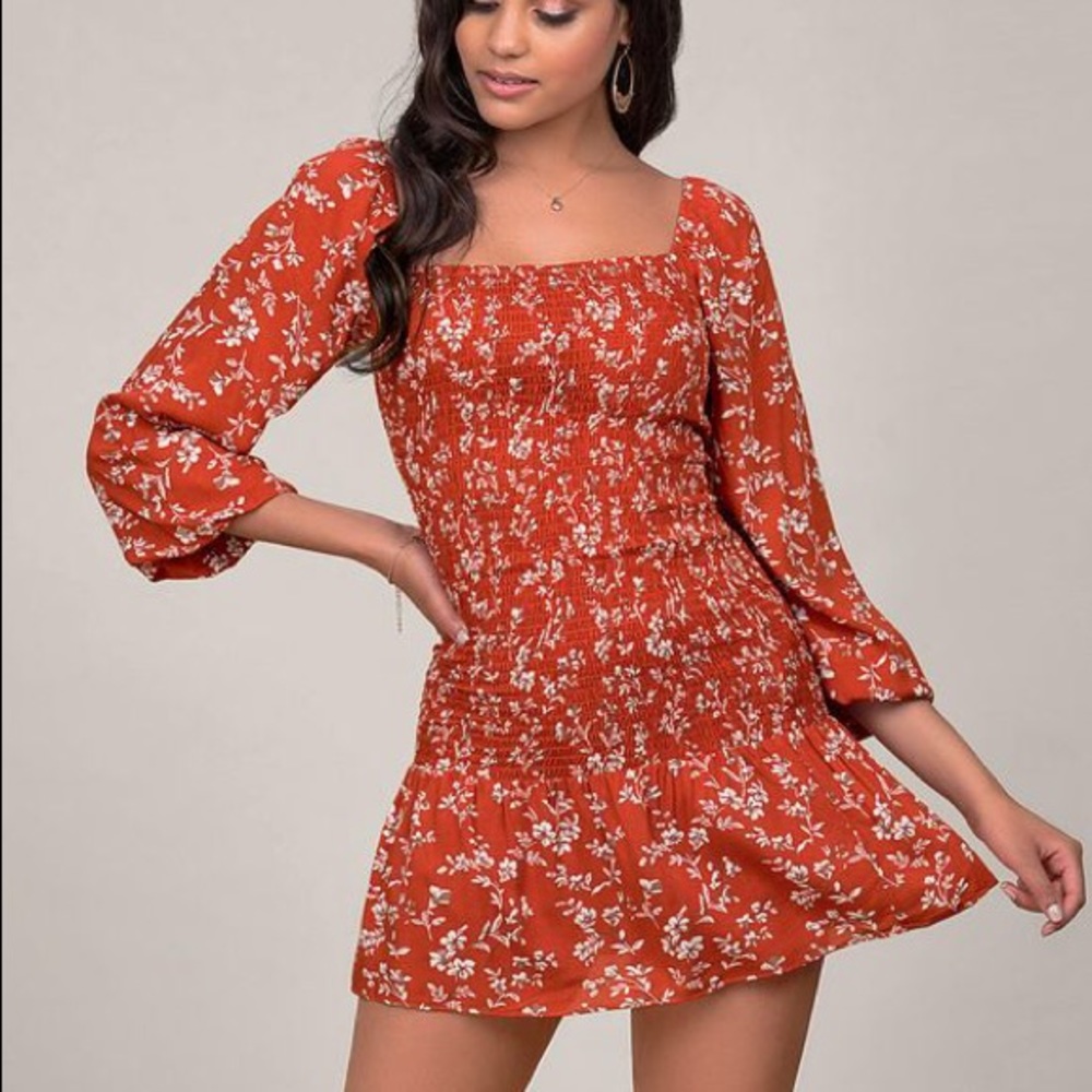 Blushmark red floral smocked mini dress